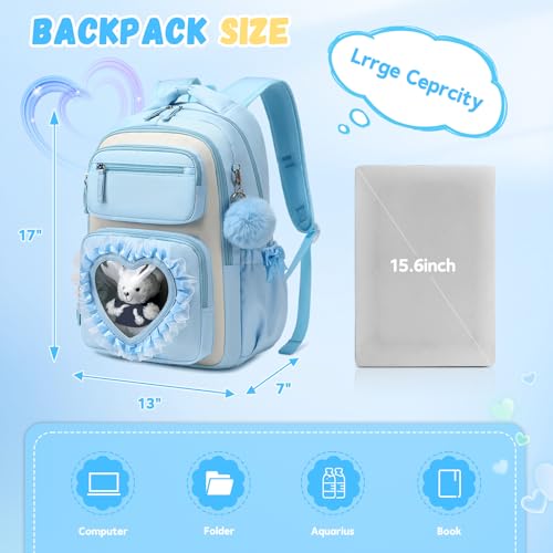 Kawaii Girls Backpack with Heart Window - School Bookbag for Ages 6-12