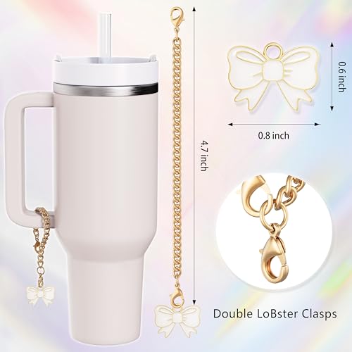 White Bow Straw Topper & Charms Set for Stanley 30 & 40 Oz Tumblers - DXITROMI