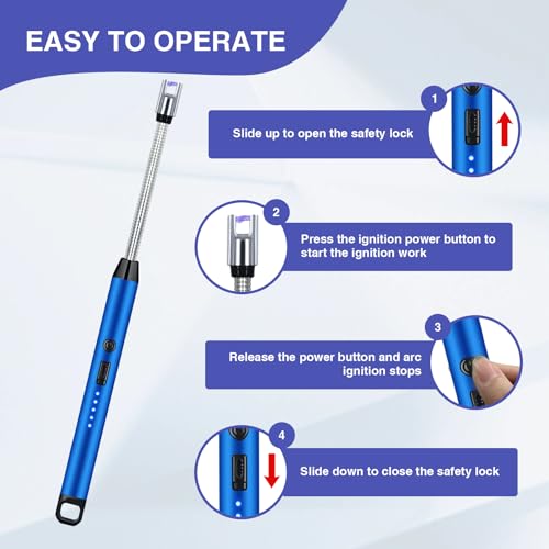 2 PCS Candle Lighter, Electric Lighter Arc Windproof Flameless with 360¡Æ Flexible Neck & LED Power Display, Lighters for Candle for BBQ, Grill, Camping, Fireplace, Stove(Blue)