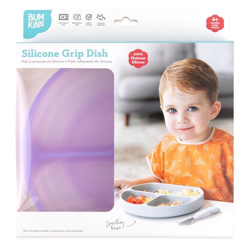 Bumkins Silicone Suction Plate for Toddlers - Divided Grip Dish in Purple Jelly