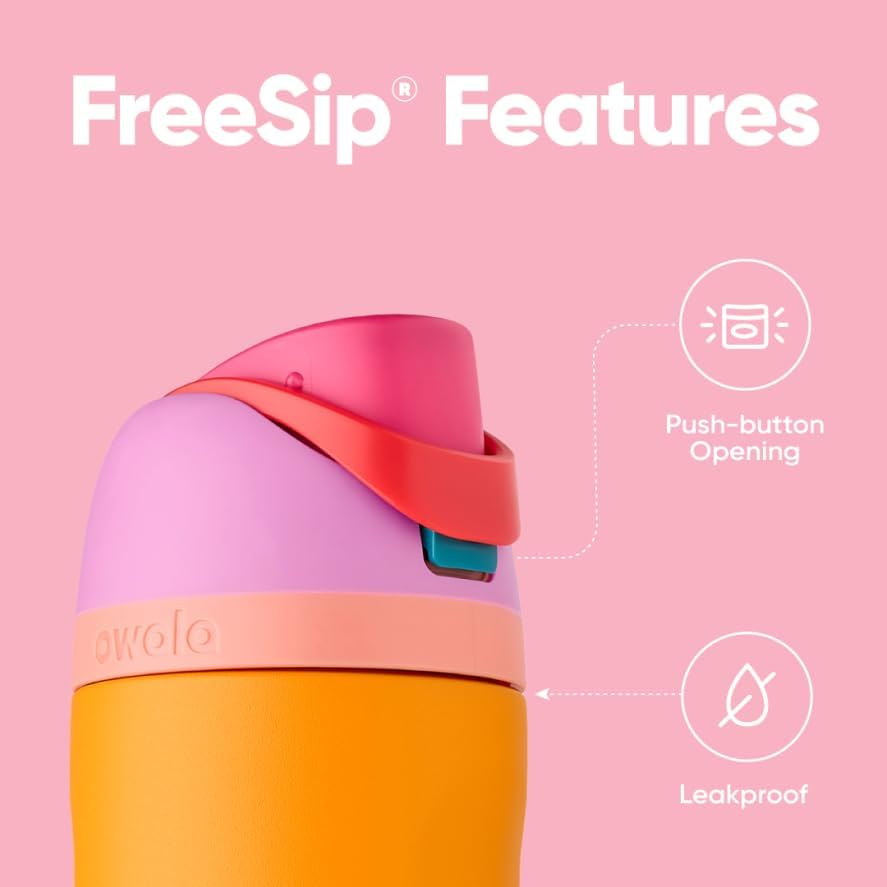 Owala FreeSip Insulated Stainless Steel Water Bottle - 24 oz BPA-Free | Tropical Design for Sports & Travel