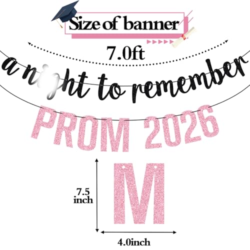Pink Glitter Prom Night 2026 Banner for Graduation Party