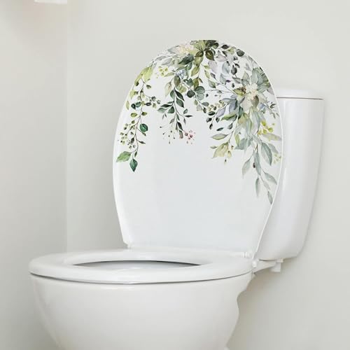 Green Leaf Floral Toilet Lid Decal | Self-Adhesive Waterproof Sticker