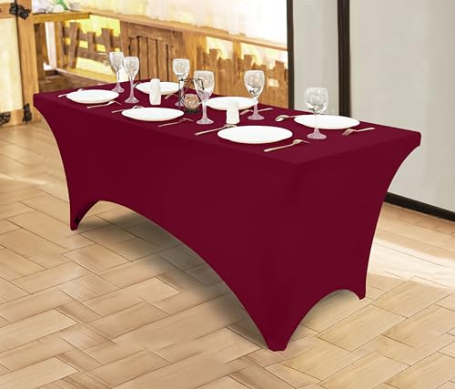 Utopia Kitchen 6ft Fitted Spandex Tablecloth, Burgundy Stretch Cover