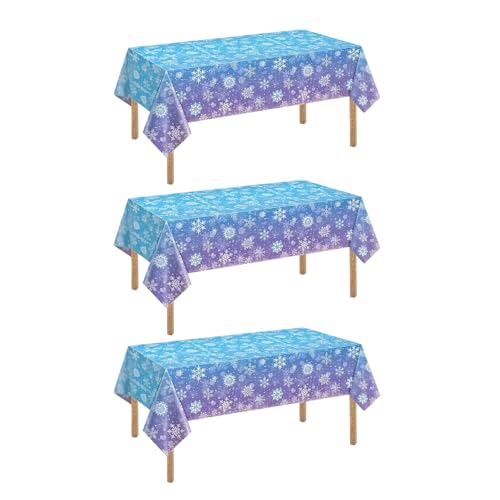 Winter Snowflake Plastic Tablecloth Set for Holiday Parties - Blue & Purple, 3 Pack