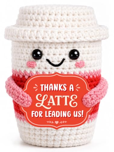 Personalized Boss Gifts for Women - Handmade Crochet Latte with 'Thanks A Latte' Card