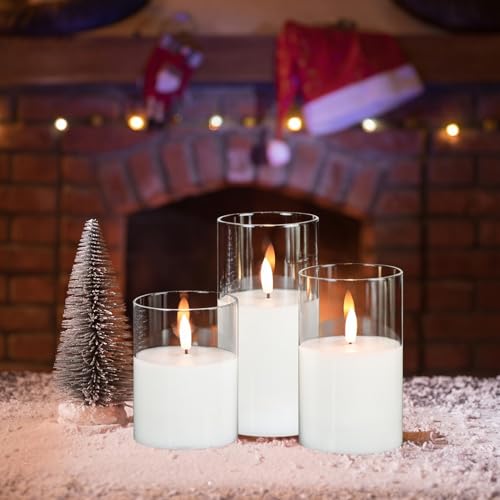 Rechargeable Glass LED Flameless Candle Set - Clear 3-Candle with Remote & Timer