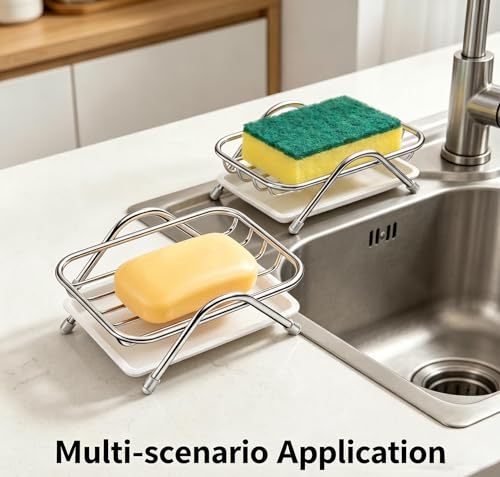 Stainless Steel Self-Draining Soap Dish with Removable Tray for Bathroom & Kitchen