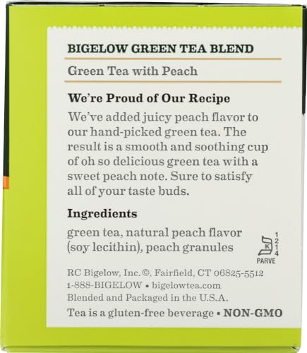 Bigelow Green Tea with Peach, 20 Individually Wrapped Tea Bags (Pack of 2)