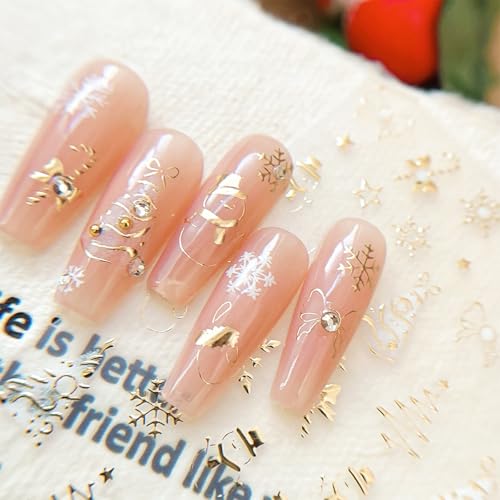 TENOC Christmas Nail Art Stickers, 3D Metallic Decals 2 Pcs Gold & Silver