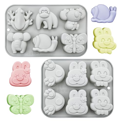 2 Pack Cute Animal Silicone Molds - 6-Cavity Elephant & Butterfly Baking Molds