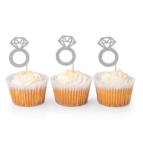 CloverCrafts 12 Glitter Diamond Ring Cupcake Toppers - 2" for Bachelorette & Bridal Showers