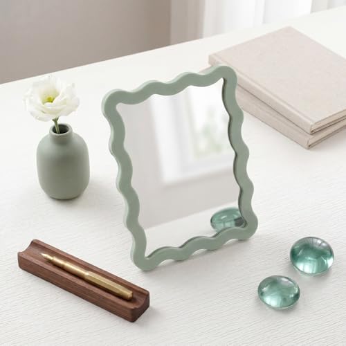 Sage Green Magnetic Locker Mirror 5x7 - Real Glass, Scalloped Edge