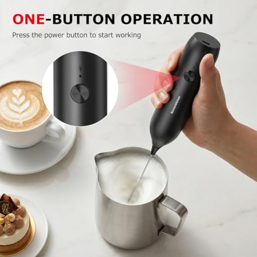 Bonsenkitchen USB-C Rechargeable Milk Frother - Handheld Electric Foam Maker for Coffee, Matcha, and Lattes