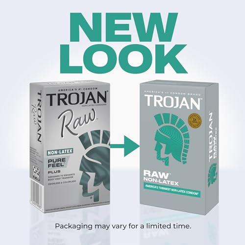 Trojan Raw Non-Latex Thin Lubricated Condoms - 10 Pack, Polyurethane, Safe & Sensitive