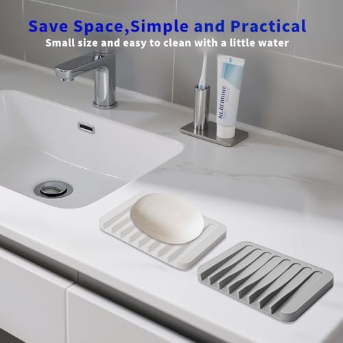 Self-Draining Silicone Soap Dish Set of 2 - Non-Slip Design