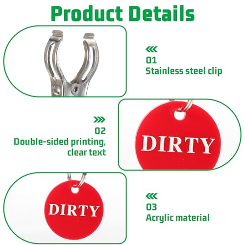 6-Pack Clean Dirty Laundry Basket Signs, Stainless Steel Indicator Clips
