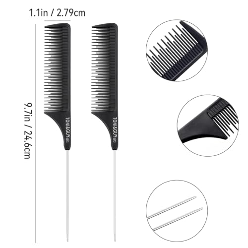Tenalleys 2-Pack Black Rat Tail Comb with Stainless Steel Pintail