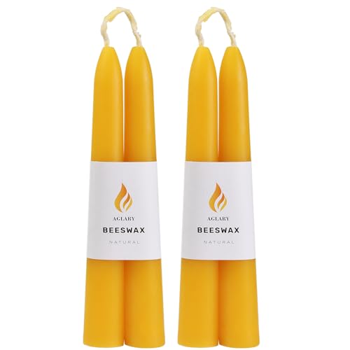 AGLARY 4-Pack 6" Pure Beeswax Spell Candles, Natural Yellow Ritual Tapers