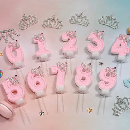 LASILE Pink Crown Number 3 Birthday Candle for Girl's 3rd Birthday, Princess Cake Topper, Party Supplies