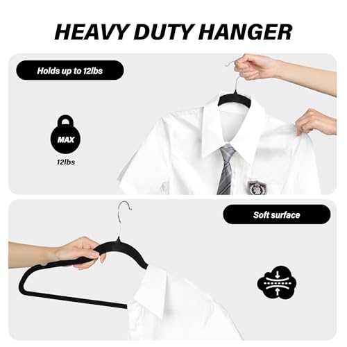 Simple Deluxe 50 Pack Velvet Hangers, Non-Slip Clothes Hangers with Shoulder Notches, 360¡Æ Swivel Hooks, Heavy Duty Coat Suit Hangers for Coats & Pants, Black