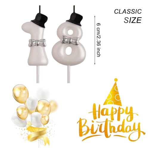 Elegant 18th Birthday Cake Candles - Smokeless White Number 18