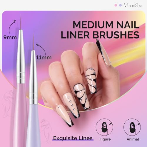 MelodySusie Nail Art Liner Brushes 5-Piece Set for Gel Polish & Fine Lines