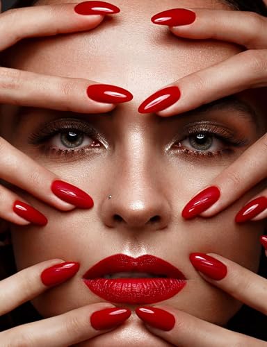 Square Press on Nails Red French Tip Ombre Fake Nails 24Pcs