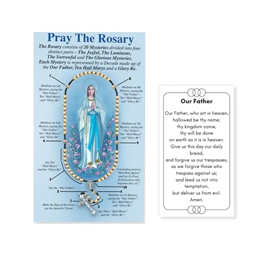 Catholic Rosary Prayer Card Set with Our Father Instructions - Religious Devotional Guide