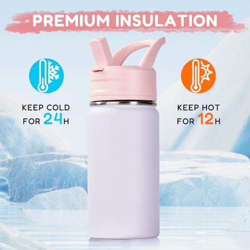 Fijinhom 12oz Kids Water Bottle with Straw - Leak-Proof Stainless Steel