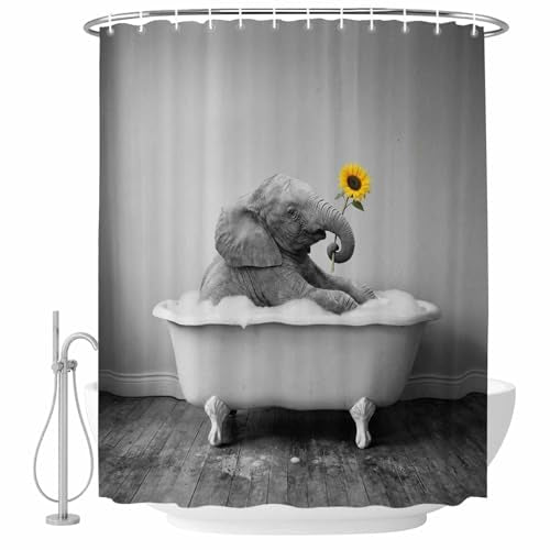 Funny Grey Elephants Shower Curtain - 72x72 Inch Waterproof Fabric Bath Set