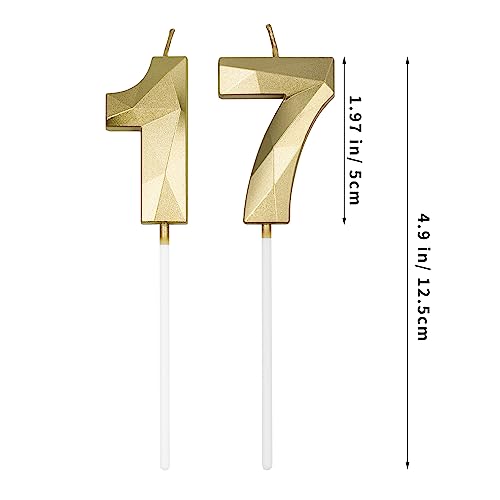 Gold 3D Diamond Birthday Candles Set - 17 & 71 Number Decoration