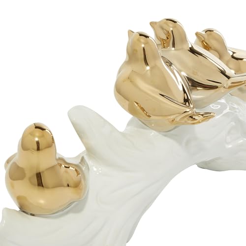 Deco 79 Porcelain Ceramic Bird Decorative Sculpture Home Decor Statue, Accent Figurine 14" x 5" x 6", Gold