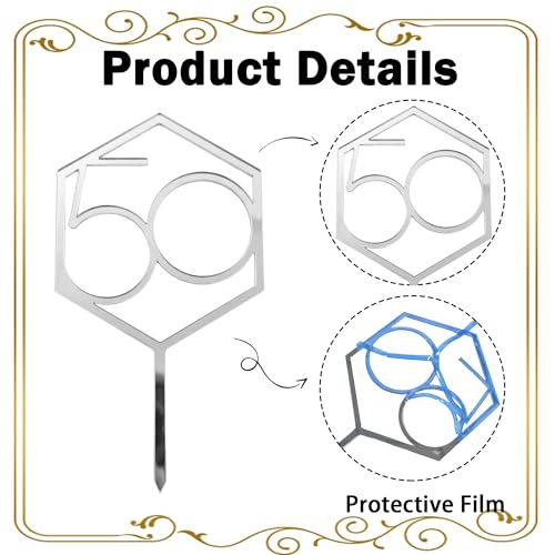 Elegant Silver 50th Birthday Cake Topper - Hexagon Acrylic Decoration