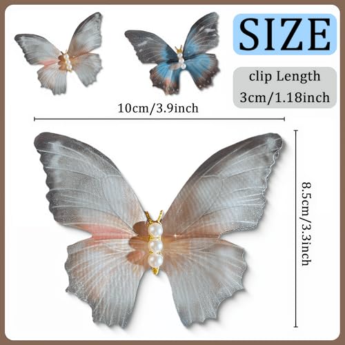 Grey Butterfly Hair Clips Non-Slip Duckbill Hair Accessories 2 Pack
