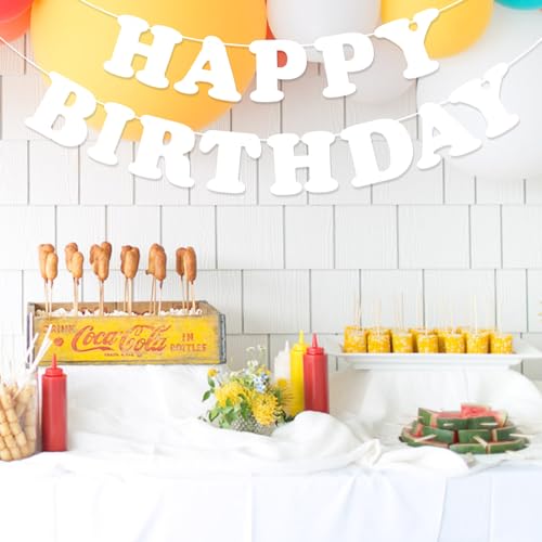 Happy Birthday Banner Garland for Kids - White Party Decoration