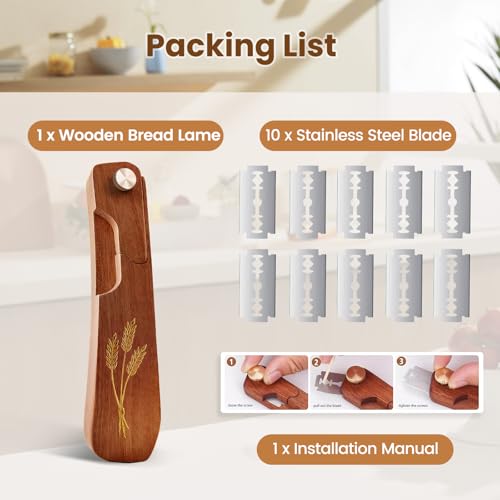 Wooden Sourdough Bread Lame Scoring Tool with 10 Blades