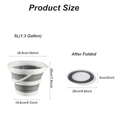Gray Collapsible Bucket 5L - Portable Water Bucket for Cleaning & Camping