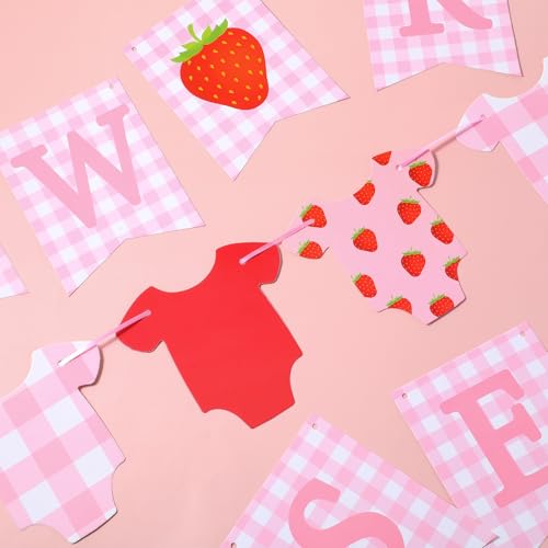 Strawberry Girl Baby Shower Banners Set - 3 Pcs Pink Gingham
