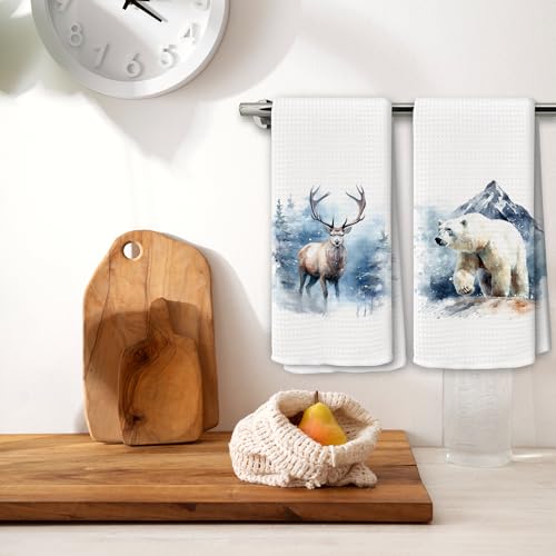 Winter Kitchen Towels Set of 2 - Deer & Bear Holiday Designs