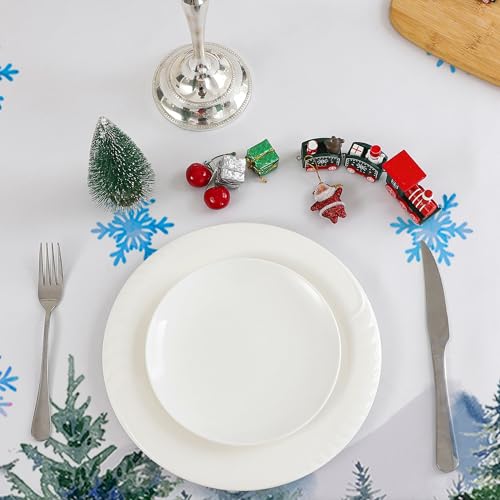 White Christmas Tablecloth 52x70 Inches Water-Resistant Holiday Decor for Rectangle Tables
