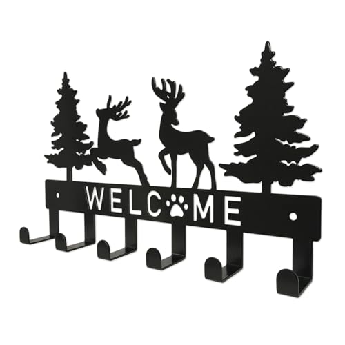 Black Metal Deer Tree Key Holder with 6 Hooks - Wall Mount Organizer