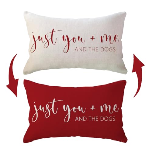 ULOVE LOVE YOURSELF Reversible Dog Lover Throw Pillow Cover 12x20 Red - Pack of 1