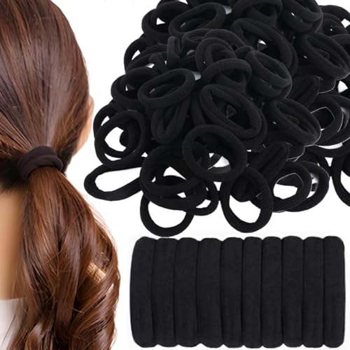 AHSNYLC Thick Seamless Hair Ties, Black Elastic Hair Bands 100 Pack