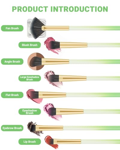 NBPF Eye Makeup Brush Set 8 Pcs Synthetic with Puffs and Green Case