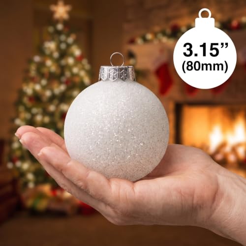 Luxe White Glitter Christmas Ornaments Set - 40 Shatterproof Baubles, 3.15 Inch