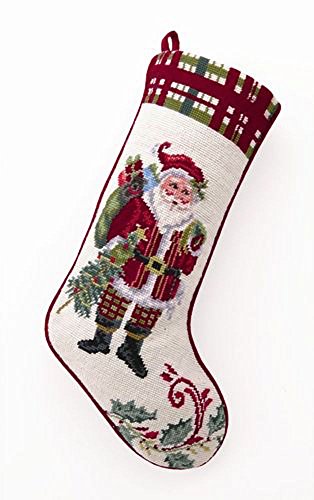 Christmas Wool Needlepoint Stocking 11x18 Inches Santa Tree Toys Heirloom Quality