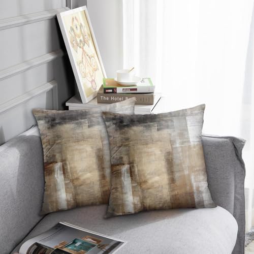 Britimes Set of 2 Grey Brown Beige 18x18 Inch Velvet Throw Pillow Covers