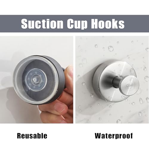 Ghyxfdai Silver-R Suction Cup Hooks - 2Pcs Heavy Duty Stainless Steel for Bathroom & Kitchen