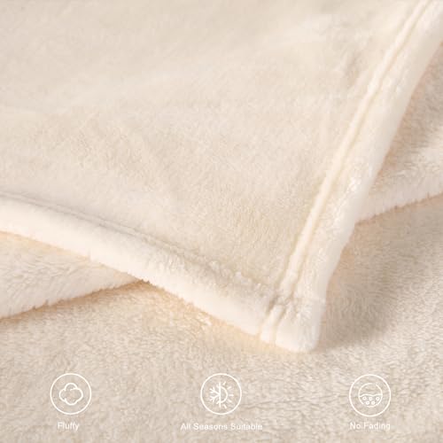 TASTHROW Creamwhite Plush Throw Blanket 50x60 | Cozy Flannel Fleece